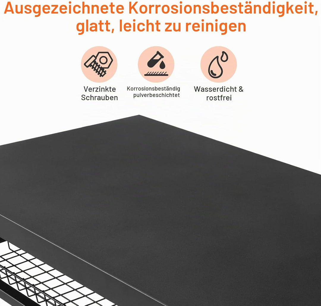 GarveeTech Grillwagen Outdoor – Mobiler Grilltisch mit 3 Ablagen, Gitterablage, Rollen &amp; Haken für G