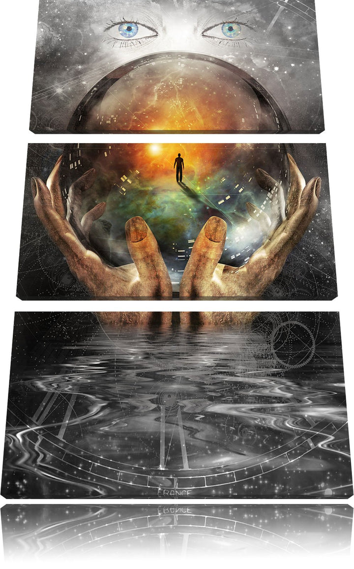 Pixxprint Glaskugel mit Hintergrund als Leinwandbild/Grösse: 3 Teilig (120x80) cm/Wandbild/Kunstdruc