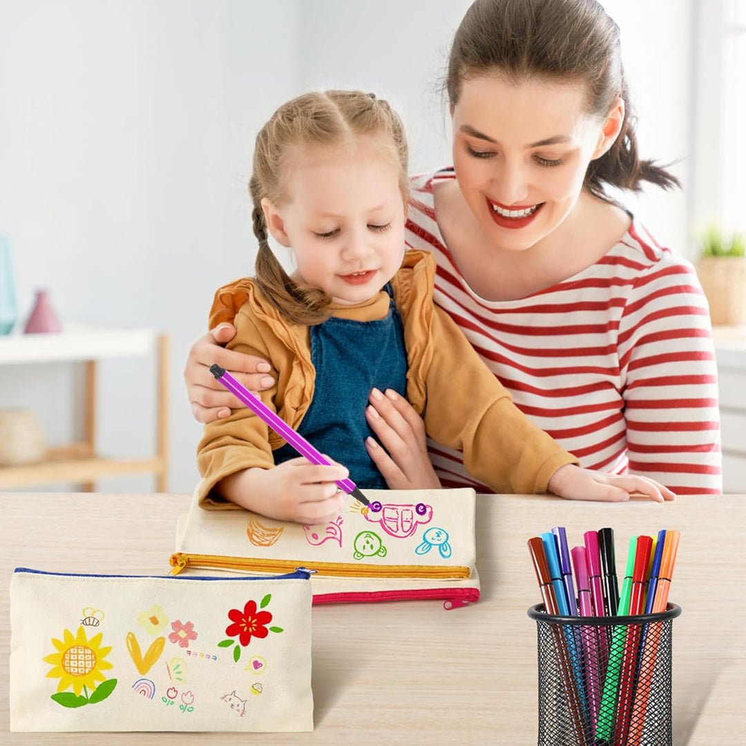 18 Stück DIY Stoff Federmäppchen, Leinwand Federmäppchen zum Bemalen, Mäppchen zum bemalen, 12 Bunts