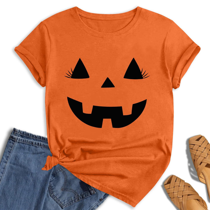 Damen Halloween KüRbisgesicht T-Shirt Frauen KüRbis Shirt Herbst Karneval Shirts S Orange3, S Orange