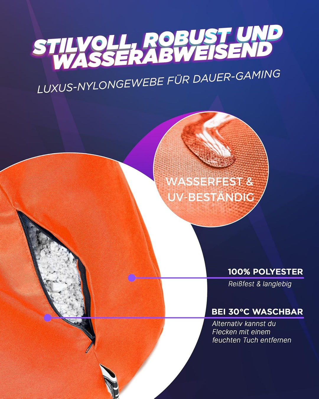 PATCH HOME Gamer Sessel in 2 verschiedenen Grössen und 25 XL - 75cm Durchmesser, 30cm Sitzhöhe, 80cm