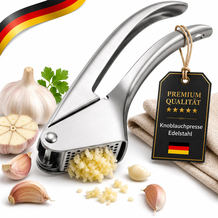 Knoblauchpresse Edelstahl Spülmaschinenfest, Profi Garlic Press, Robuste Knoblauch Presse für Knobla