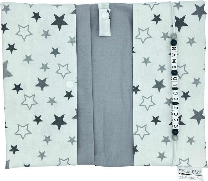 Grosse Windeltasche XXL mit Name personalisiert Wickeltasche - Sterne weiss grau - für Jungen und Mä