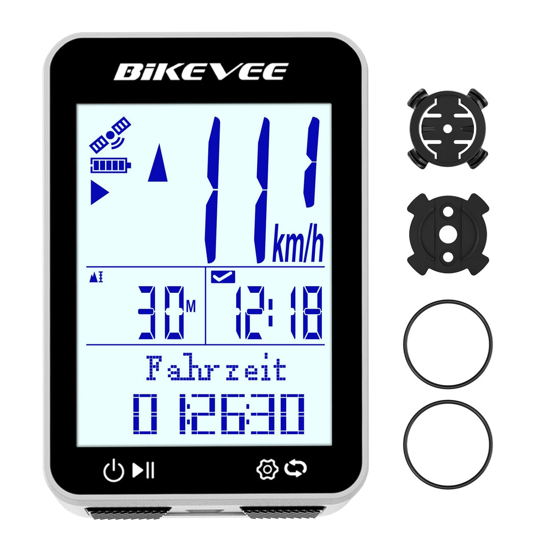 GPS Fahrradcomputer Kabellos IPX7 Wasserdicht 2.4'' FSTN Display 28H Akku Weiss-A【Standardhalterung】