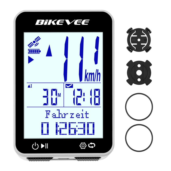 GPS Fahrradcomputer Kabellos IPX7 Wasserdicht 2.4'' FSTN Display 28H Akku Weiss-A【Standardhalterung】