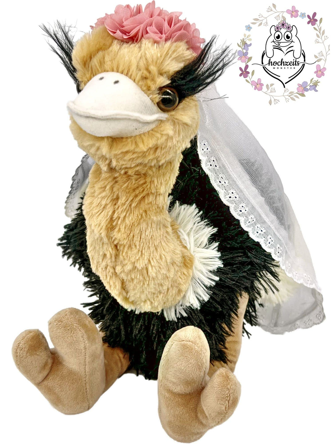 Brautstrauss Gerda **Premium** Plüschtier - Vogel Strauss Stofftier Partygag als Wurfstrauss für die