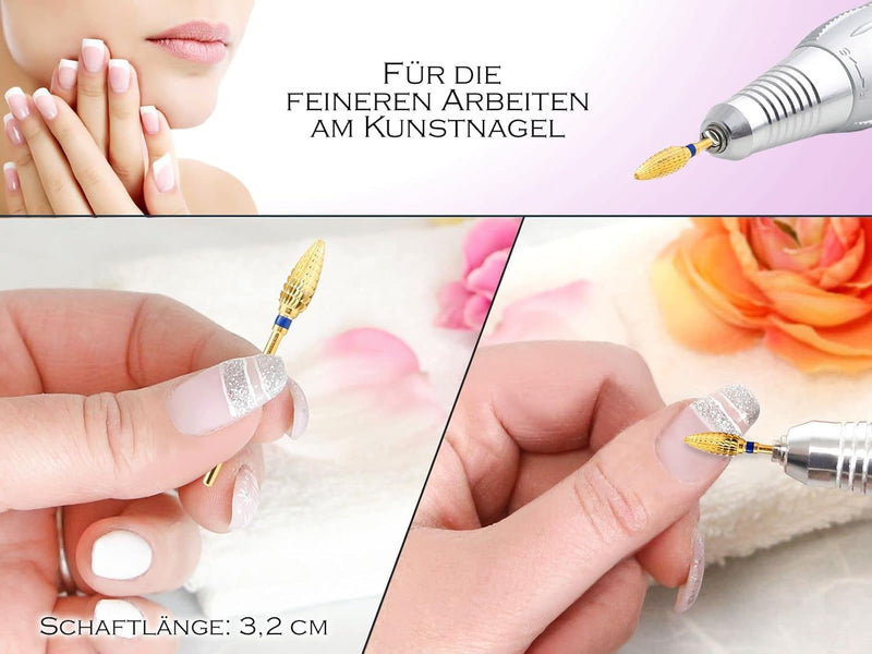 Profi Hartmetall Fräser Aufsatz Nagelfräser Schleifer mit Feiner Querhiebverzahnung Zapfen Form Mani