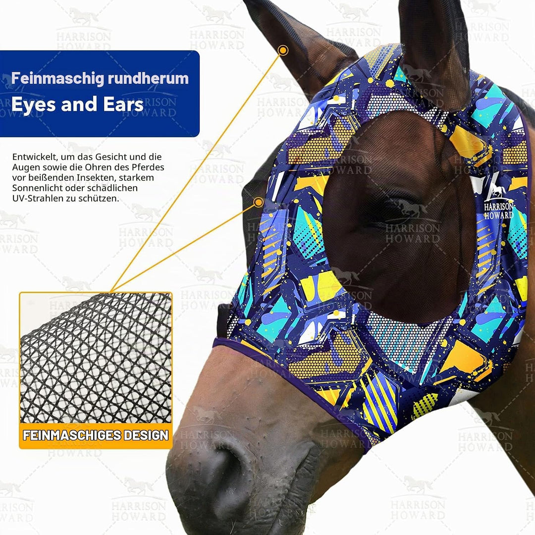 Harrison Howard Super Comfort Stretchy Fly Mask Large Eye Space with UV Protection Soft on Skin with