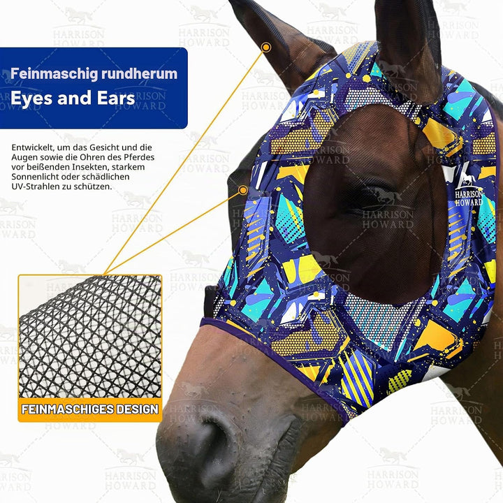 Harrison Howard Super Comfort Stretchy Fly Mask Large Eye Space with UV Protection Soft on Skin with