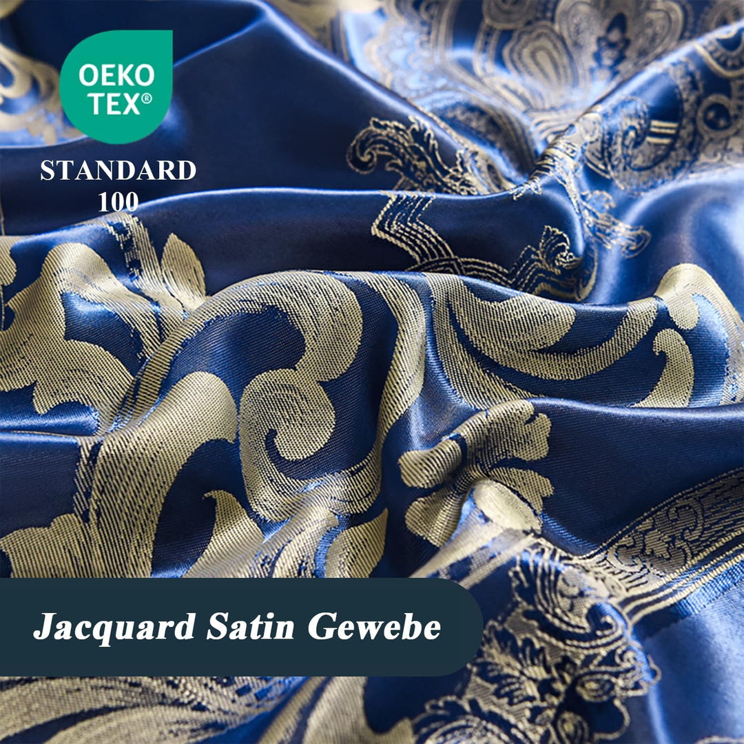 Tospass Bettwäsche 220x240 3Teilig Blau Dunkelblau Jacquard Satin Stickerei Prozess Blumen Bettwäsch
