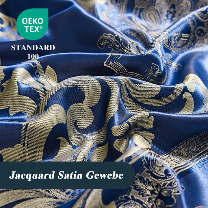 Tospass Bettwäsche 220x240 3Teilig Blau Dunkelblau Jacquard Satin Stickerei Prozess Blumen Bettwäsch