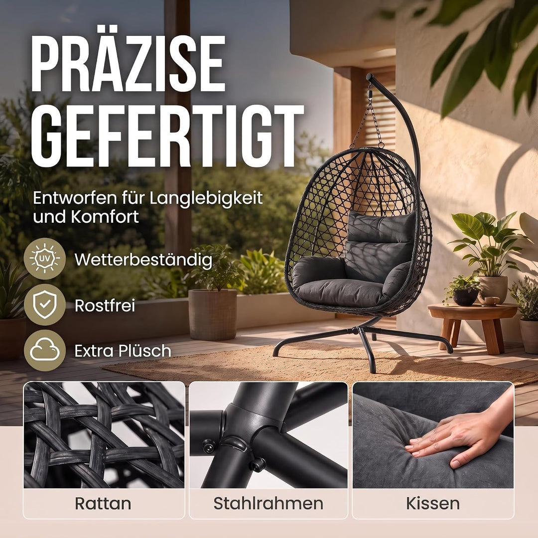 Hängesessel mit Gestell; Hängekorb Sessel; Schwebeliege Rattan Outdoor & Indoor Relax-Stuhl; Egg Sch