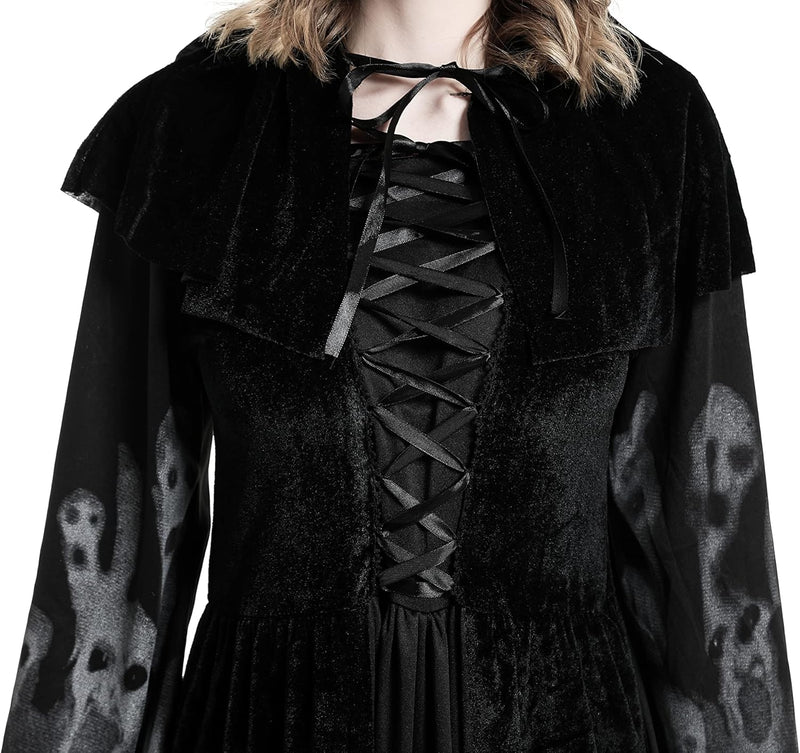Buen Don Damen Hexen Kostüm, Halloween Cosplay Zombie Kostüm Hexe Mit Kapuze Robe (XXL), XXL