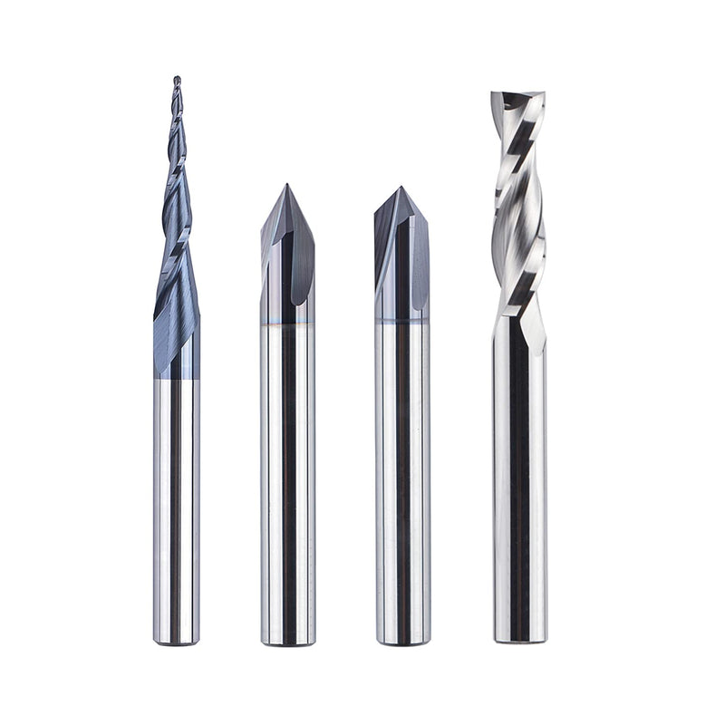 SpeTool 4 Stück Fräser Set 6 MM Schaft Vollhartmetall VHM CNC Fräser V-Nutfräser für Holz Gravur