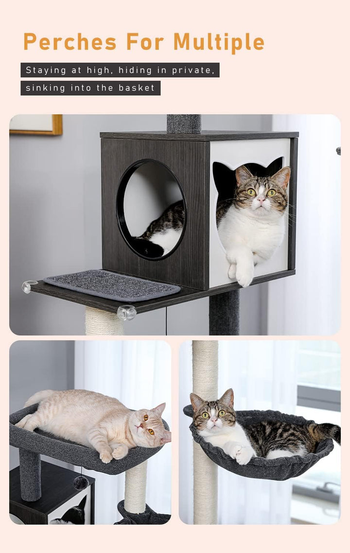 PAWZ Road Moderner Katzenbaum Holz Katzenturm mit Aufbewahrungsschrank Katzentoilette Gehege und ger