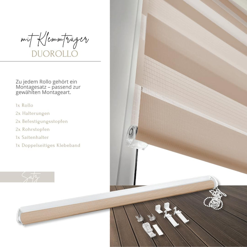 Home-Vision® DuoRollo Klemmfix, Doppelrollo ohne Bohren mit Klämmträgern, Rollos für Fenster und Tür