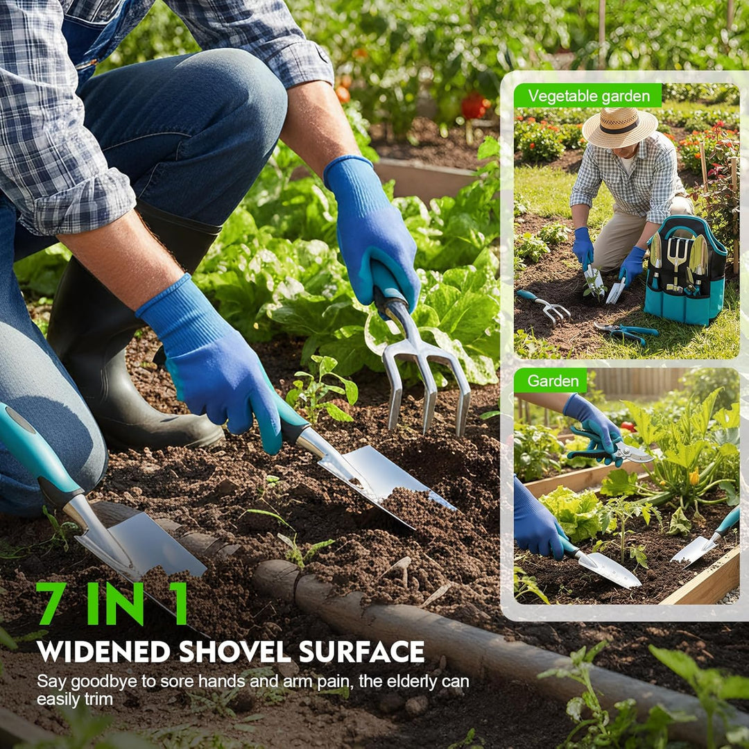 Gartenwerkzeug Set 7-teilig Mit Handschuhen Und Aufbewahrungstasche, Ergonomische rutschfeste Griffe