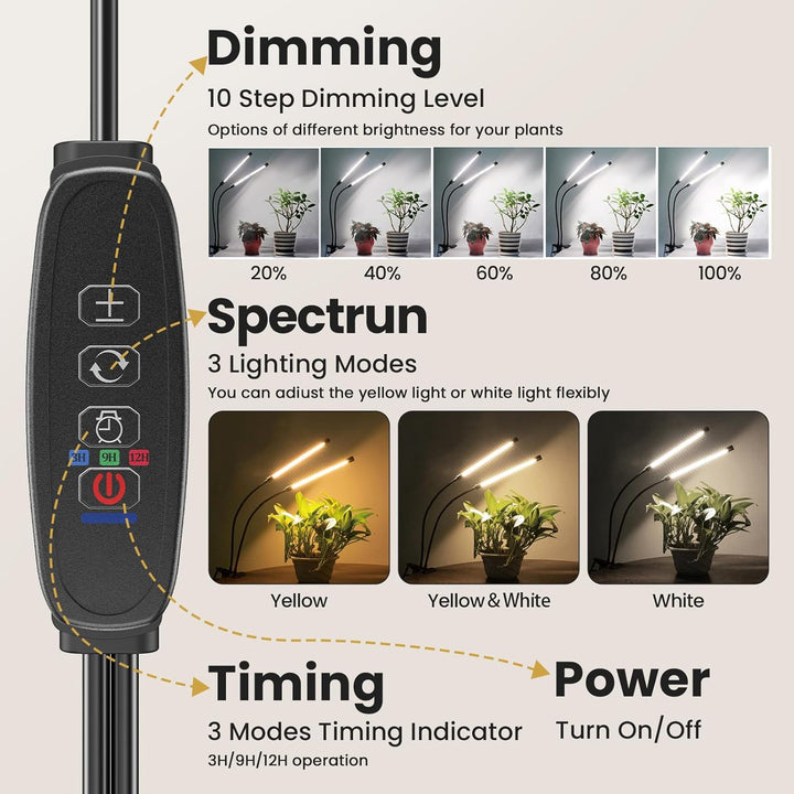 bseah Grow Light Plant Light Indoor Plants, Full Spectrum Clip Plant Growing Lamp, 10-Level Dimmable