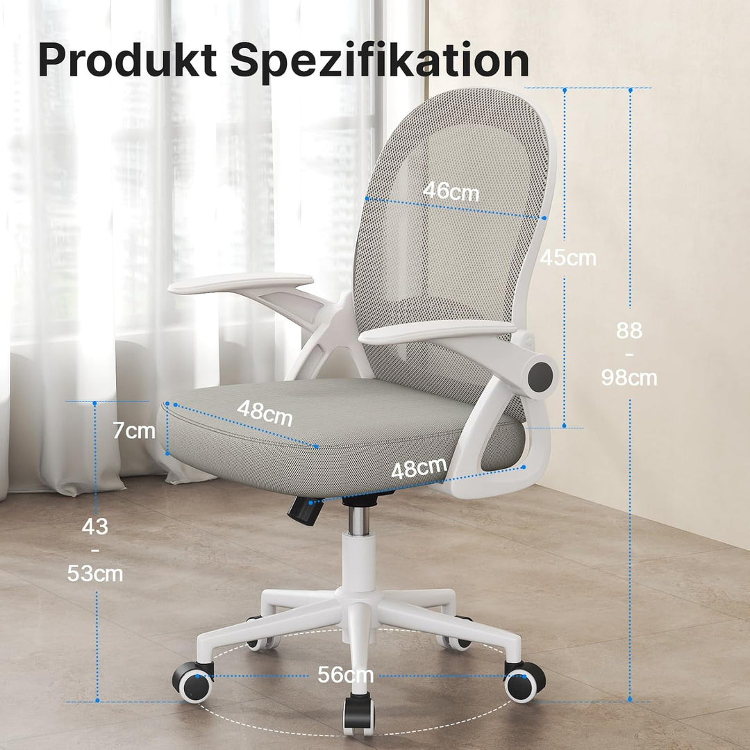 naspaluro Bürostuhl, Ergonomischer Schreibtischstuhl mit Atmungsaktiv Netzbespannung, Hochklappbare