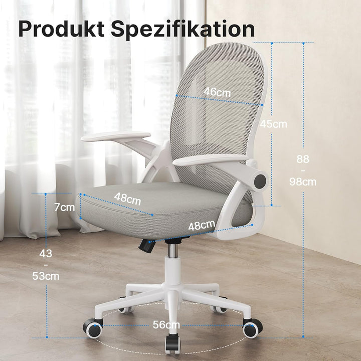 naspaluro Bürostuhl, Ergonomischer Schreibtischstuhl mit Atmungsaktiv Netzbespannung, Hochklappbare