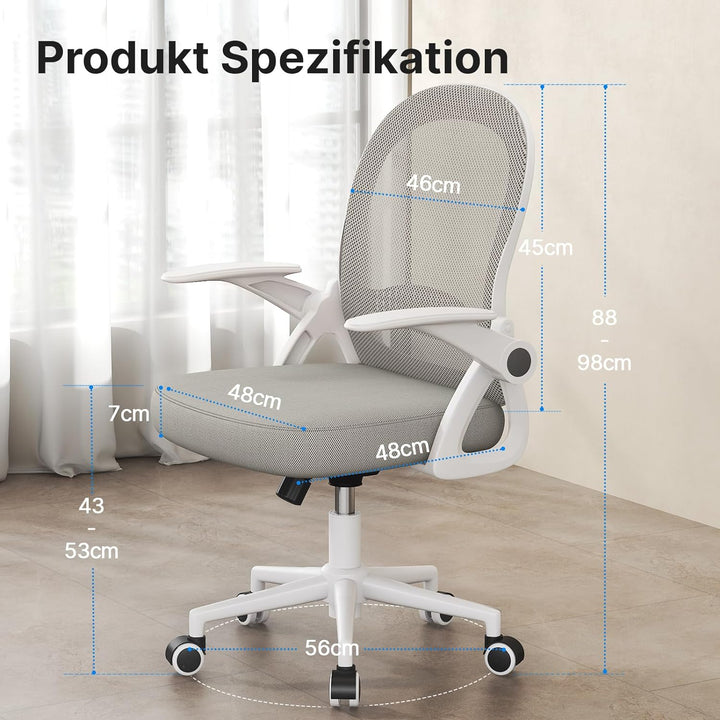 naspaluro Bürostuhl, Ergonomischer Schreibtischstuhl mit Atmungsaktiv Netzbespannung, Hochklappbare