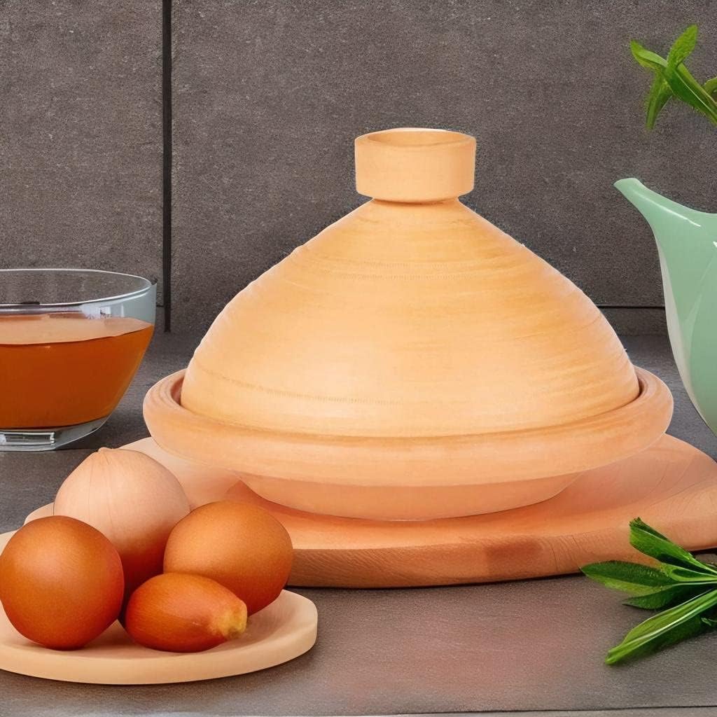 Marokkanische Tajine Topf zum Kochen | Schmortopf Unglasiert Tuareg Ø 31cm für 3-5 Personen | inklus