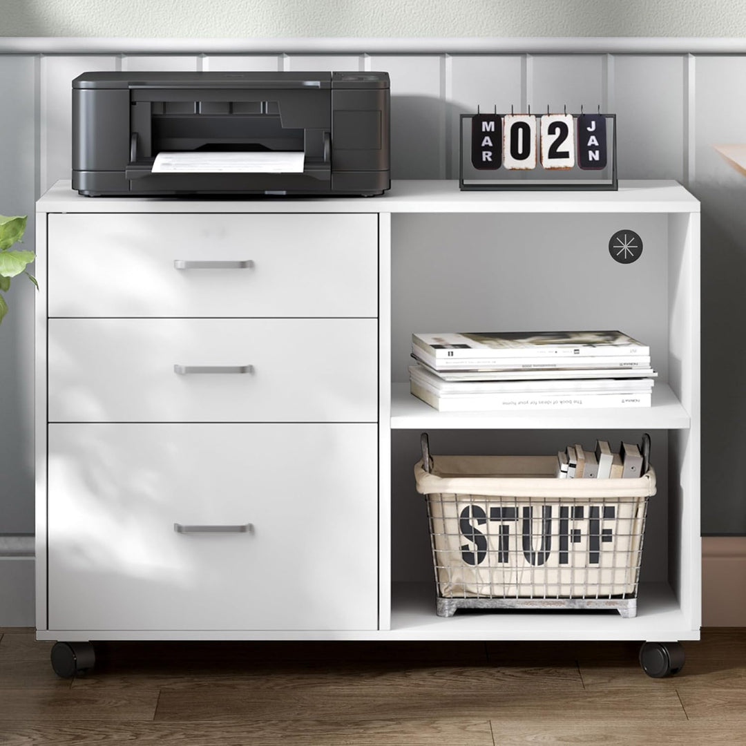 sogesfurniture Aktenschrank, Mobiler Büroschrank mit 2 offenen Fächern und 3 Schubladen, Mehrzwecksc