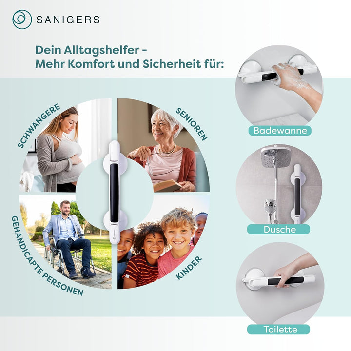 Haltegriff mit Saugnapf I EXTRA STARKER HALT 110 KG I 33 CM Haltegriff Dusche ohne Bohren, Haltegrif