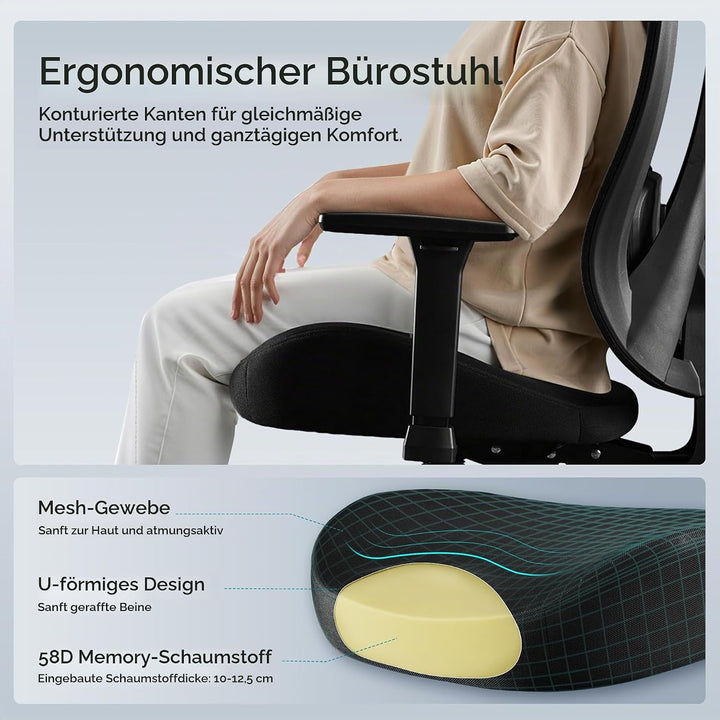Ergonomischer Bürostuhl mit Verstellbar 3D Armlehne Kopfstütze und Lendenwirbelstütze, Schreibtischs