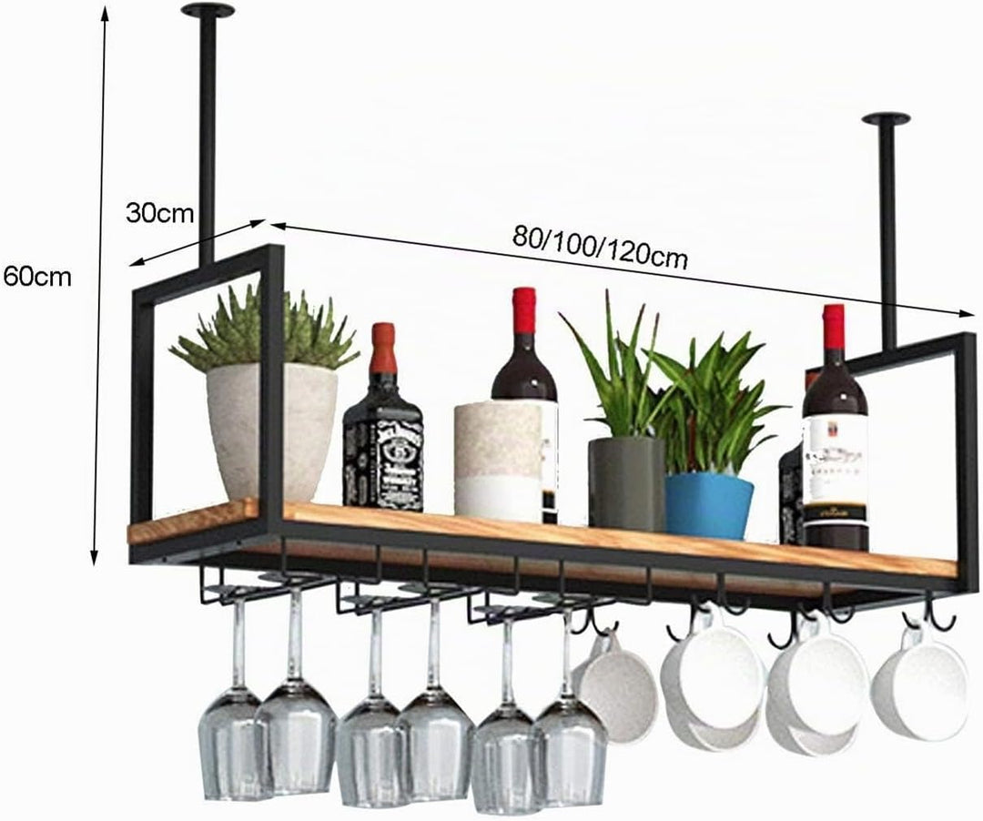 DSVONAUS Deckenregal Decken Weinregal ， Eisen Massivholz Deckenregal Regale Stemware Holder ， Für Ba