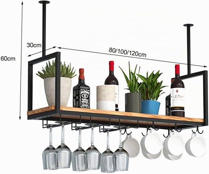 DSVONAUS Deckenregal Decken Weinregal ， Eisen Massivholz Deckenregal Regale Stemware Holder ， Für Ba