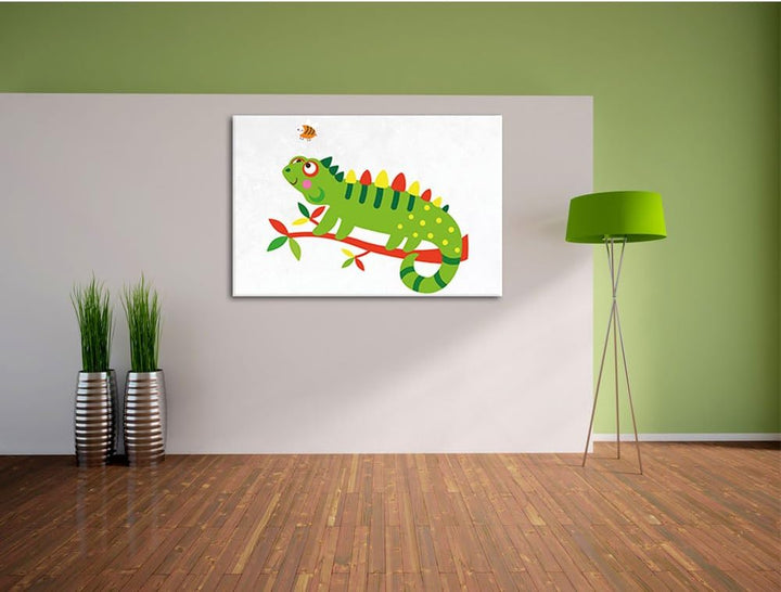 Niedliches Chamäleon weiss, Format: 100x70 auf Leinwand, XXL riesige Bilder fertig gerahmt mit Keilr