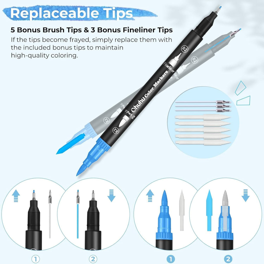 Ohuhu Filzstifte, Dual Brush Pen Set Pinselstifte Aquarell Stifte Doppelspitze Filzstifte für Erwach