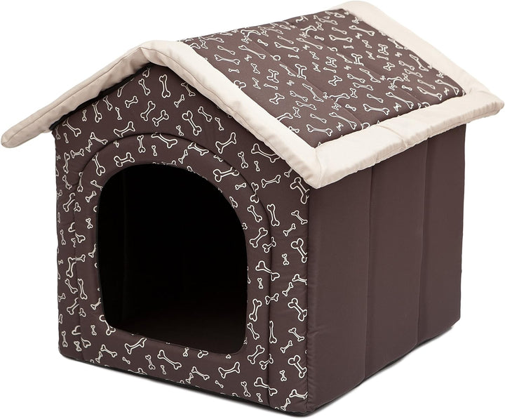 HobbyDog Hundehütte Hundebett Tierbett Katzenbett Braun mit Knochen