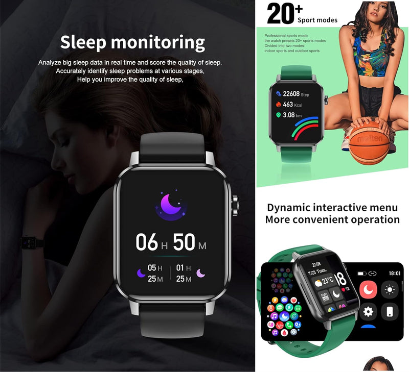 Aliwisdom Smartwatch für Herren Damen, 1,69 Zoll Smart Watch Bluetooth Anruf Wasserdicht Sport Armba