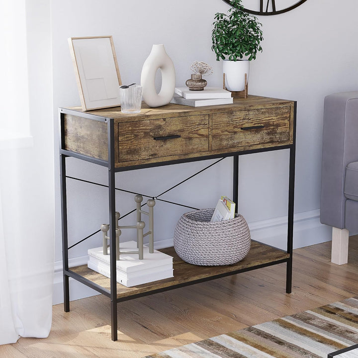 Vida Designs Brooklyn Konsolentische, Holz, Dark Wood, 2 Schublade Dark Wood 2 Schublade, Dark Wood