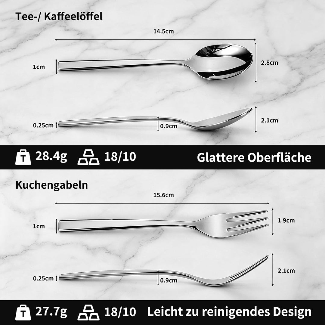 Alata Konrad 18/10 Edelstahl Poliert, Besteck Set 6 Personen, Essbesteck 30 teilig, Monobloc-Messer,
