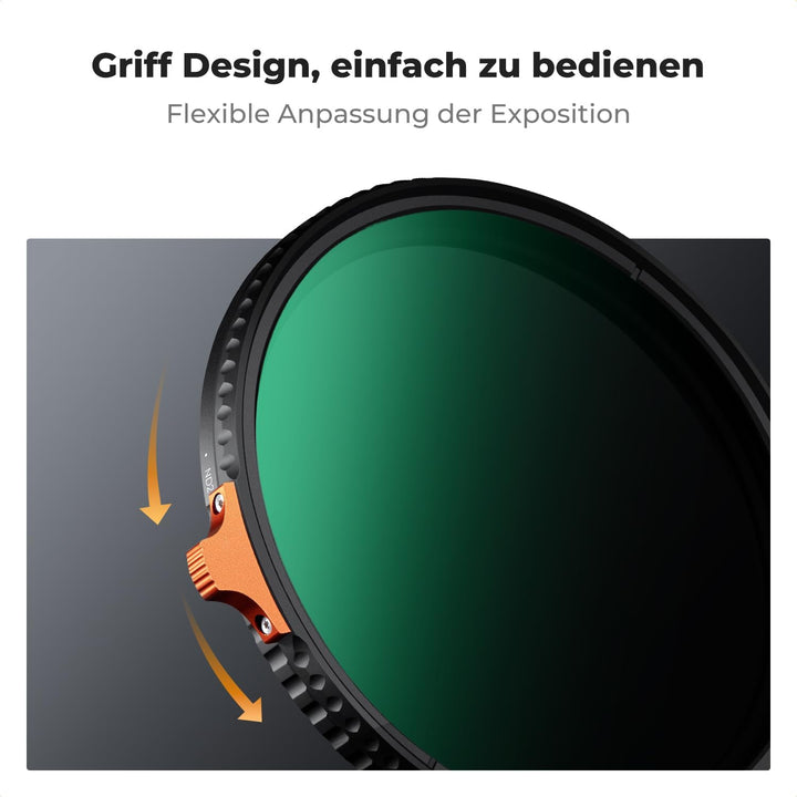 K&F CONCEPT Ultra-niedrige Reflexion ND Filter 72mm Variabler ND2-400 Graufilter (1-9 Blendenstufen)