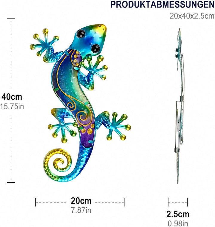 Dexlyn Metall Gecko Gartendeko Outdoor Salamander Lizard Wanddekoration Eidechse Skulptur Hängende 2