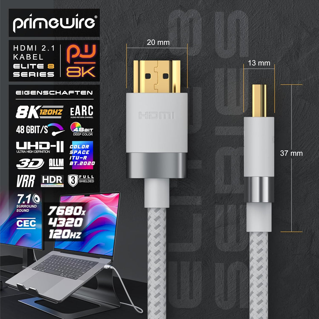 10m 8K HDMI Kabel 2.1-8K @ 60Hz - 4K @ 120Hz - 10m (Meter) - HDTV 7680 x 4320 - UHD II - HDMI 2.1 2.