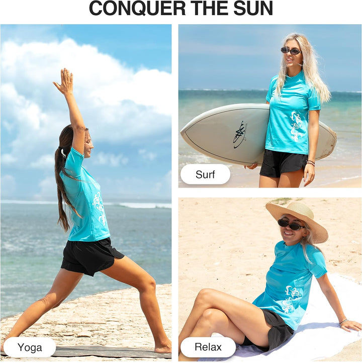 Kanu Surf Breeze Damen Rashguard & Workout Top mit LSF 50+, kurzärmelig XS Breeze Aqua, XS Breeze Aq