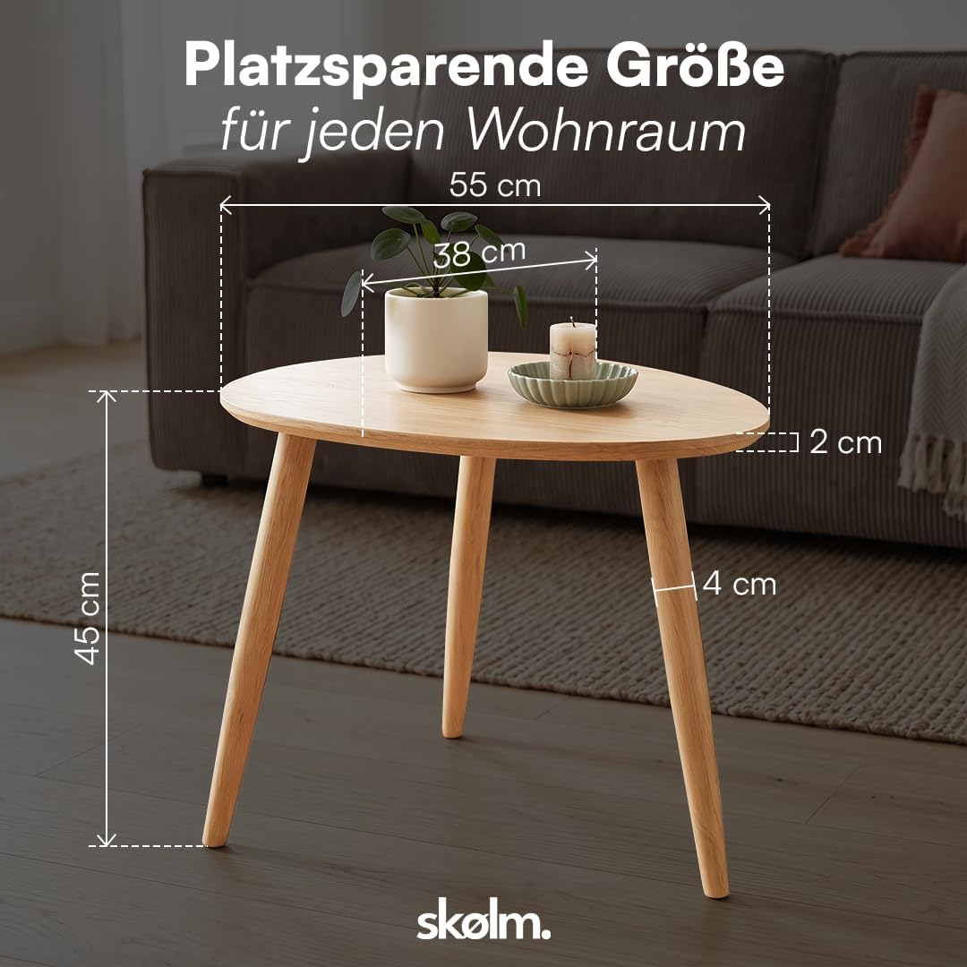 skølm Lodur Couchtisch oval aus Eichenholz – Beistelltisch 55 x 38 x 45 cm geölt – Holztisch stabil