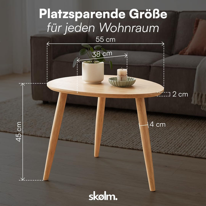 skølm Lodur Couchtisch oval aus Eichenholz – Beistelltisch 55 x 38 x 45 cm geölt – Holztisch stabil