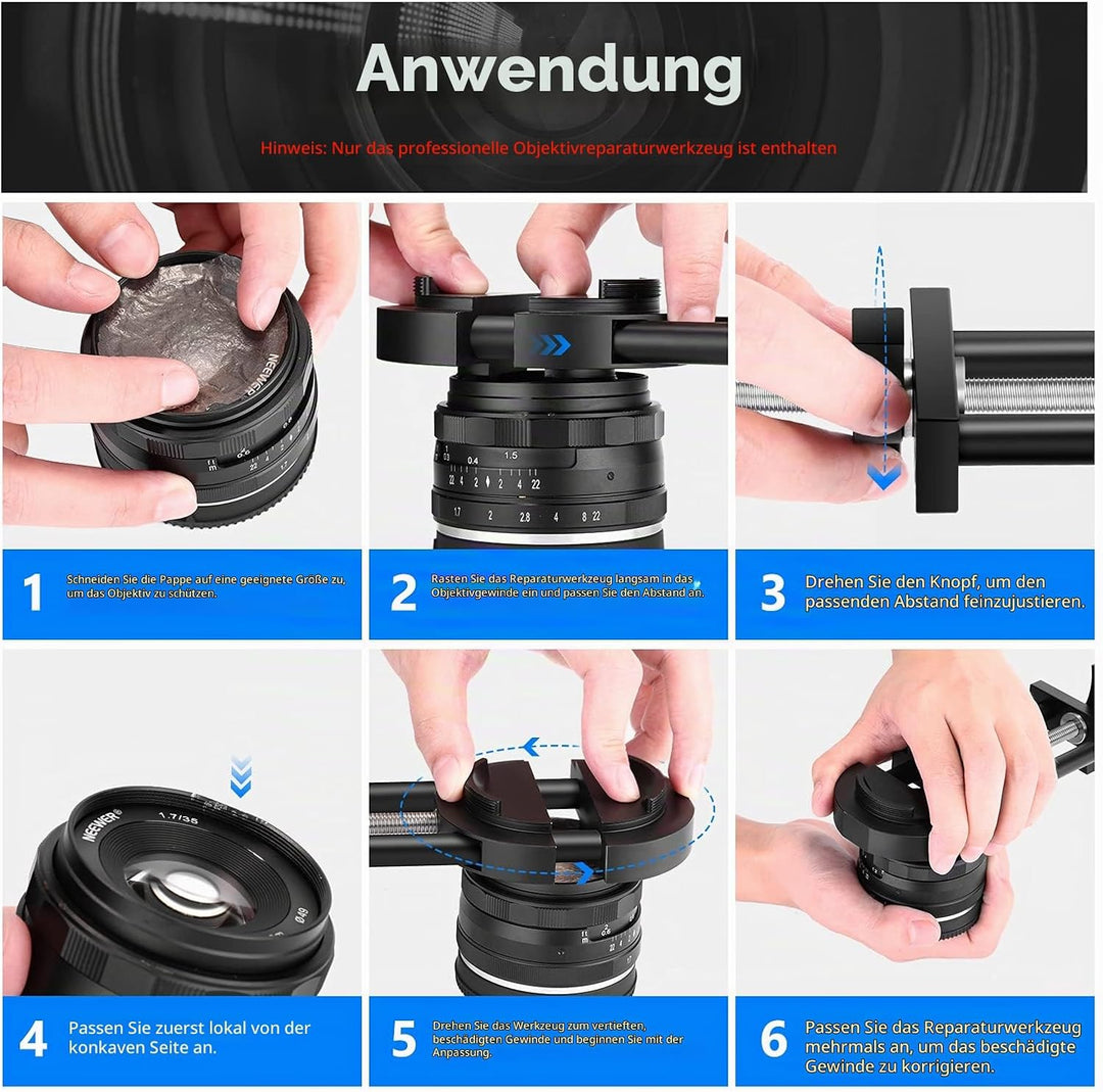 NEEWER Kameraobjektiv Schraubstock Reparaturwerkzeug für Objektive Filter | Verstellbereich des Ring