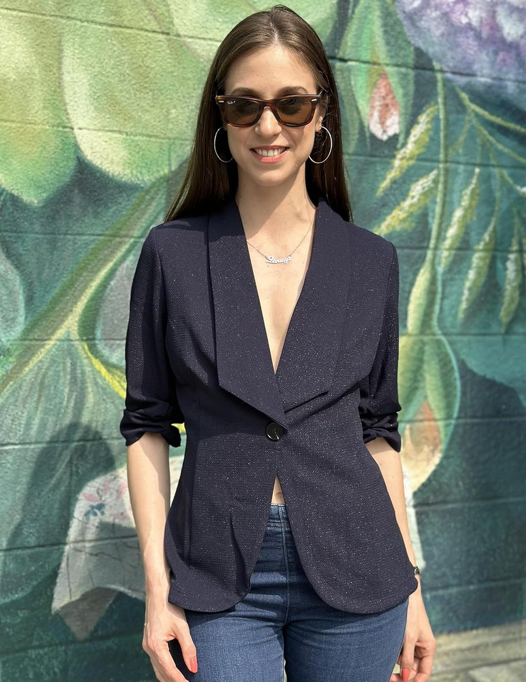 Zeagoo Damen Blazer Elegant 3/4 Arm Business Longblazer Slim Fit Revers Sakko Casual für Arbeit Anzu