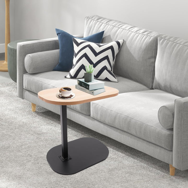 45-80 cm Einstellbare Höhe C Mobiler Schreibtisch, Holz Beistelltische mit Rollen, C-Form Laptoptisc