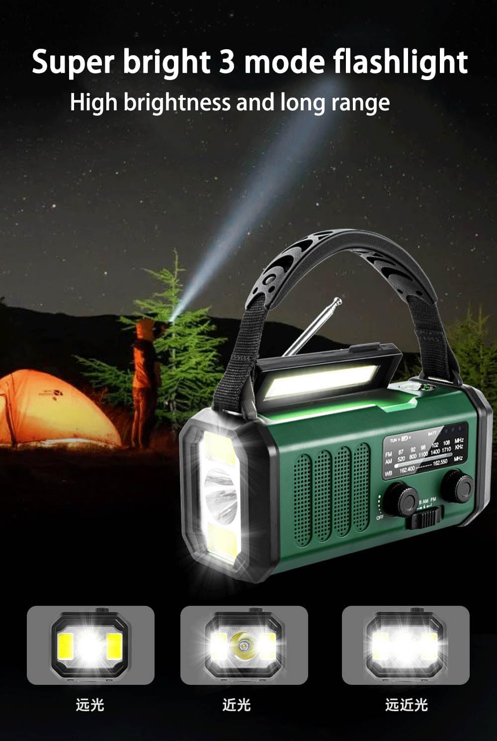 Winnes Notfall Radio, 20000 MAH Portable Emergency Radio, SOS Alert, FM/AM Radio, mit Leselicht, Kom