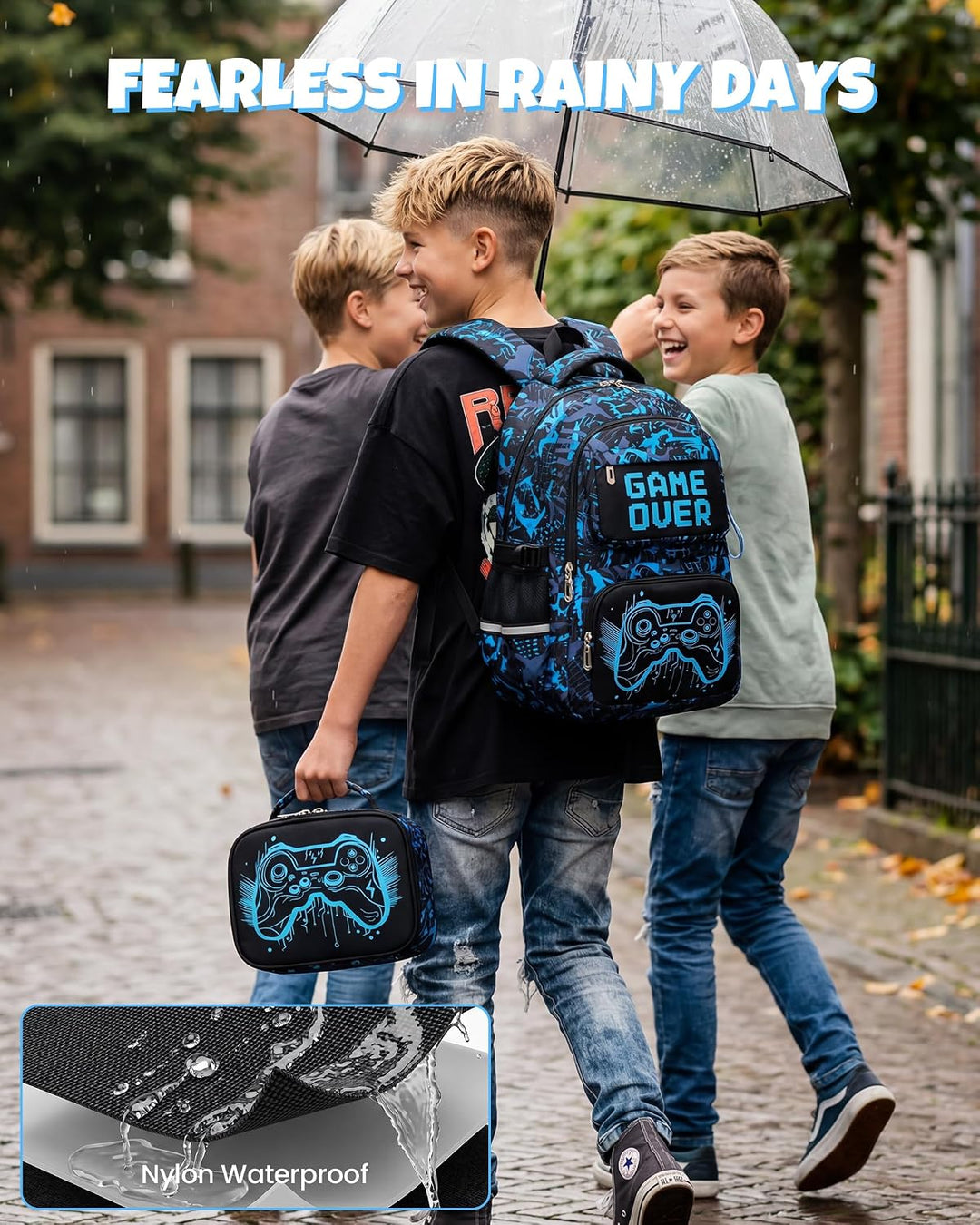Schulrucksack Jungen Teenager 3 Teilig, Schultasche Kinder für 3. bis 7. Klasse mit Lunch Tasche Fed