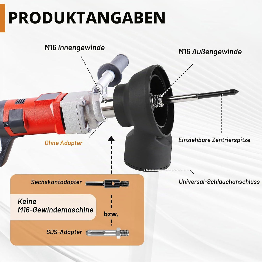 CPROSP Staubabsaugung für Dosensenker, mit einziehbarer Zentrierspitze, Absaugung M16 auf M16, Staub