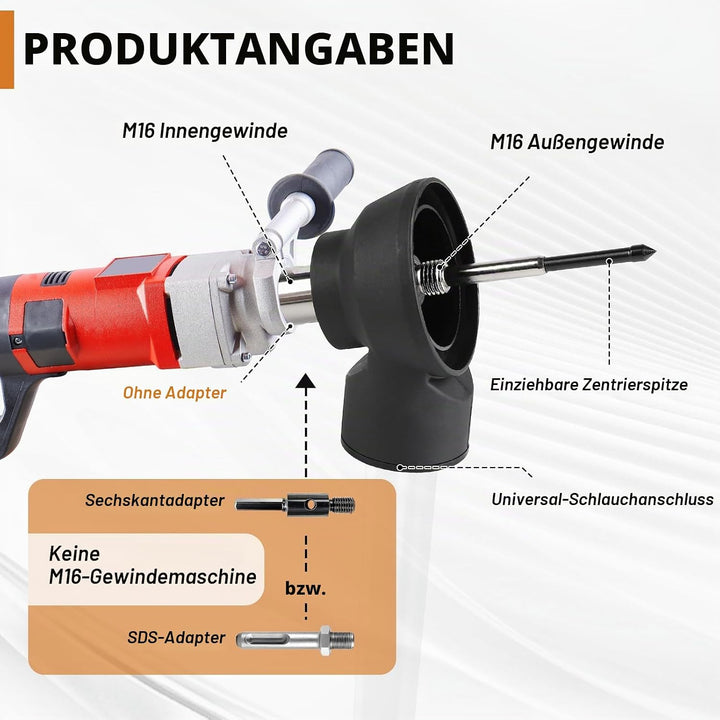 CPROSP Staubabsaugung für Dosensenker, mit einziehbarer Zentrierspitze, Absaugung M16 auf M16, Staub